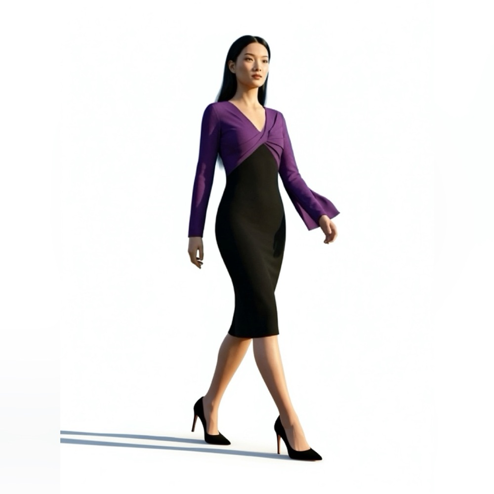 Purple and Black midi Sheath Dress